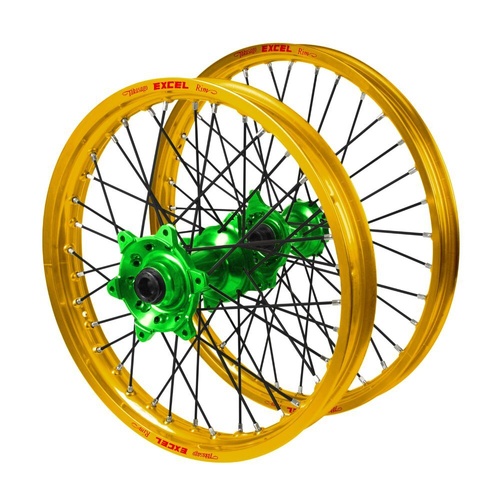 Kawasaki Haan Green Hubs / Excel Gold Rims / Black Spokes Wheel Set