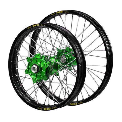 Kawasaki Haan Cush Drive Green Hubs / Excel Black Rims Wheel Set