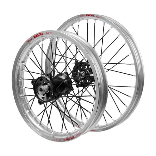 Gas Gas Haan Black Hubs / Excel JNR Silver Rims / Black Spokes Wheel Set