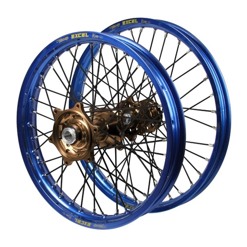 Ktm Haan Magnesium Hubs / Excel Blue Rims / Black Spokes Wheel Set