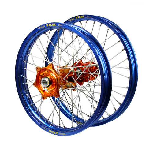 Husaberg Haan Orange Hubs / Excel Blue Rims Wheel Set