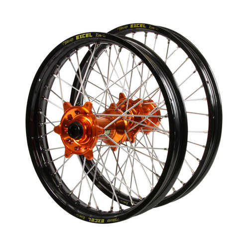 Husaberg Haan Orange Hubs / Excel Black Rims Wheel Set