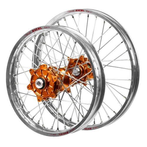 Gas Gas Haan Cush Drive Orange Hubs / Excel Silver Rims Wheel Set
