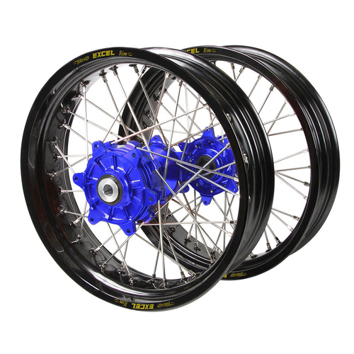 Husaberg Haan Cush Drive Blue Hubs / Excel Black Rims Supermoto Wheel Set