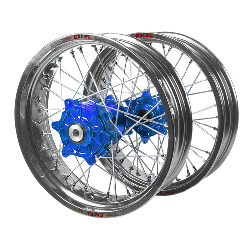 Husaberg Haan Cush Drive Blue Hubs / Excel Silver Rims Supermoto Wheel Set