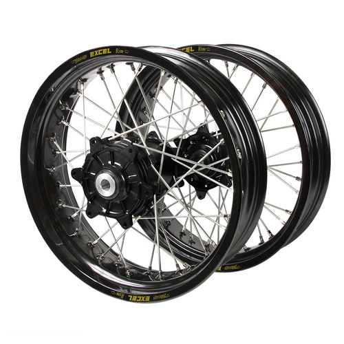 Gas Gas Haan Cush Drive Black Hubs / Excel Black Rims Supermoto Wheel Set