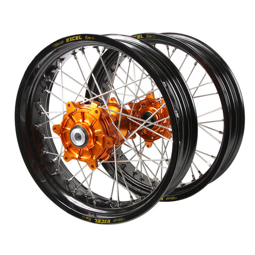 Gas Gas Haan Cush Drive Orange Hubs / Excel Black Rims Supermoto Wheel Set