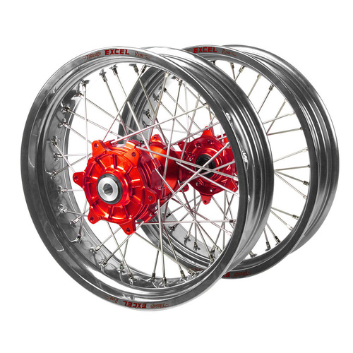 Gas Gas Haan Cush Drive Red Hubs / Excel Silver Rims Supermoto Wheel Set