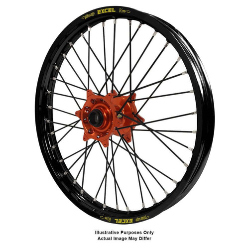 KTM 950-990 Adventure Haan Orange Hubs / Excel Black Rims / Black Spokes Front Wheel
