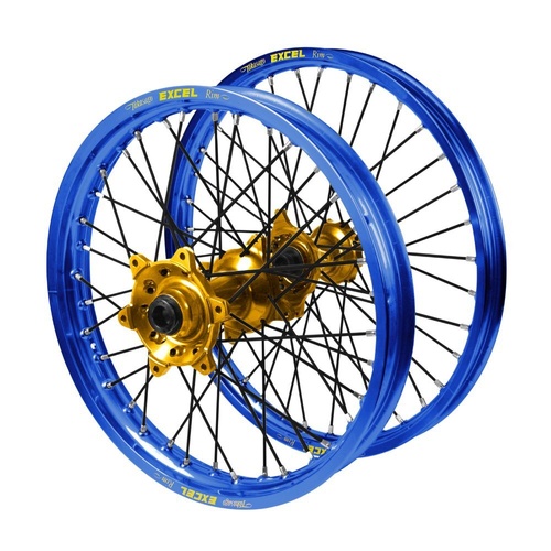 Gas Gas Haan Gold Hubs / Excel Blue Rims / Black Spokes Wheel Set