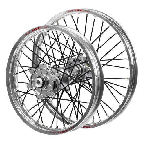 Husqvarna Haan Cush Drive Silver Hubs / Excel Silver Rims / Black Spokes Wheel Set