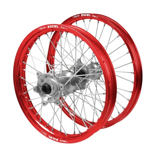 Husqvarna Haan Silver Hubs / Excel Red Rims Wheel Set
