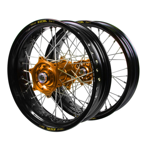 Gas Gas Haan Orange Hubs / Excel Black Rims Supermotard Wheel Set