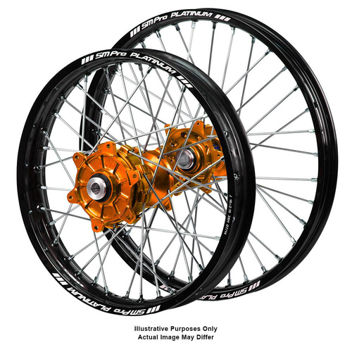 KTM Adventure Haan Orange Hubs / SM Pro Platinum Black Rims Wheel Set