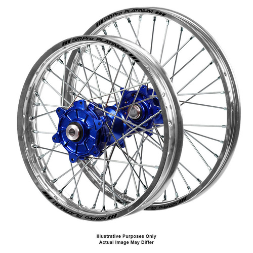 KTM Adventure Haan Blue Hubs / SM Pro Platinum Silver Rims Wheel Set