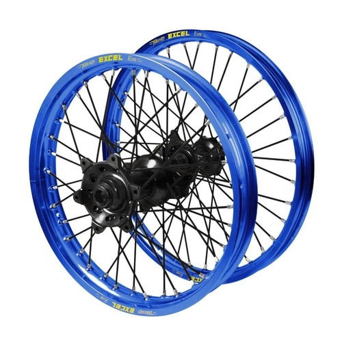 Suzuki Haan Black Hubs / Excel Blue Rims / Black Spokes Wheel Set