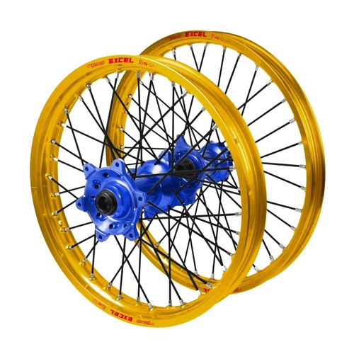 Suzuki Haan Blue Hubs / Excel Gold Rims / Black Spokes Wheel Set