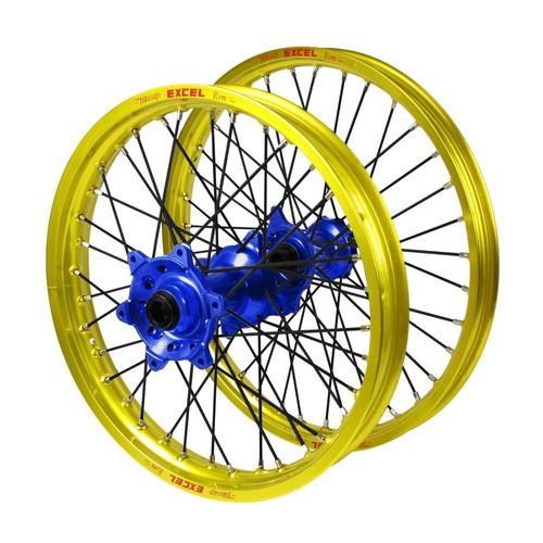 Suzuki Haan Blue Hubs / Excel Yellow Rims / Black Spokes Wheel Set