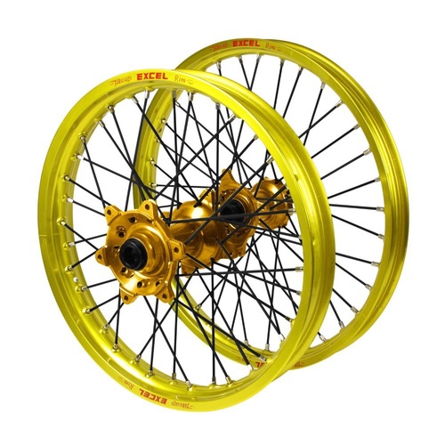 Suzuki Haan Gold Hubs / Excel Yellow Rims / Black Spokes Wheel Set