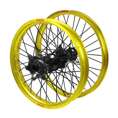 Suzuki Haan Black Hubs / Excel Yellow Rims / Black Spokes Wheel Set