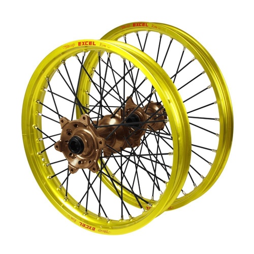 Suzuki Haan Magnesium Hubs / Excel Yellow Rims / Black Spokes Wheel Set