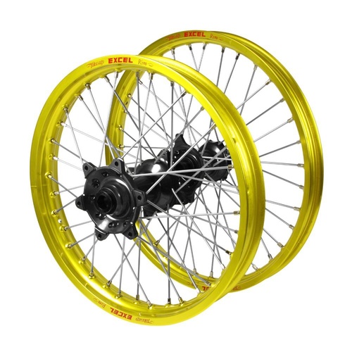 Suzuki Haan Black Hubs / Excel Yellow Rims Wheel Set