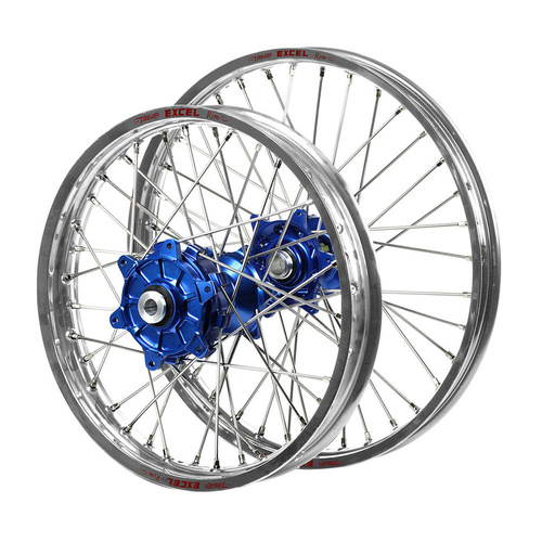 Fantic Haan Cush Drive Blue Hubs / Excel Silver Rims Wheel Set