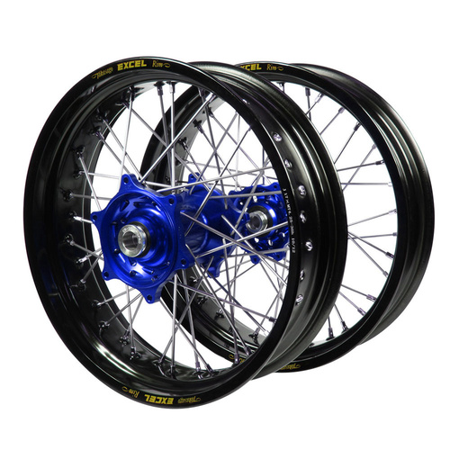 Fantic Haan Blue Hubs / Excel Black Rims Supermotard Wheel Set