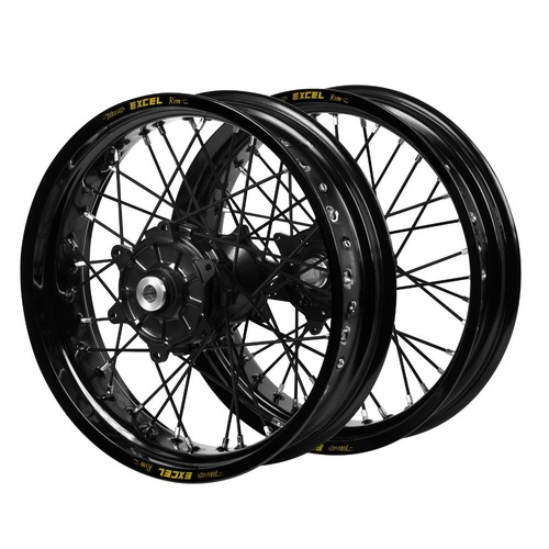 Yamaha Haan Cush Drive Black Hubs / Excel Black Rims Supermoto / Black Spokes Wheel Set