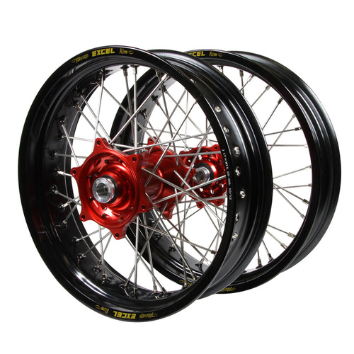 Fantic Haan Red Hubs / Excel Black Rims Supermotard Wheel Set
