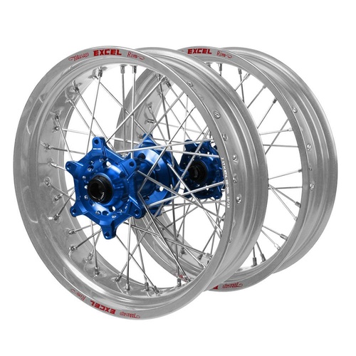 Fantic Haan Blue Hubs / Excel Silver Rims Supermotard Wheel Set
