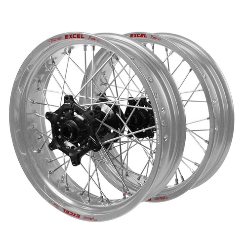 Fantic Haan Black Hubs / Excel Silver Rims Supermotard Wheel Set