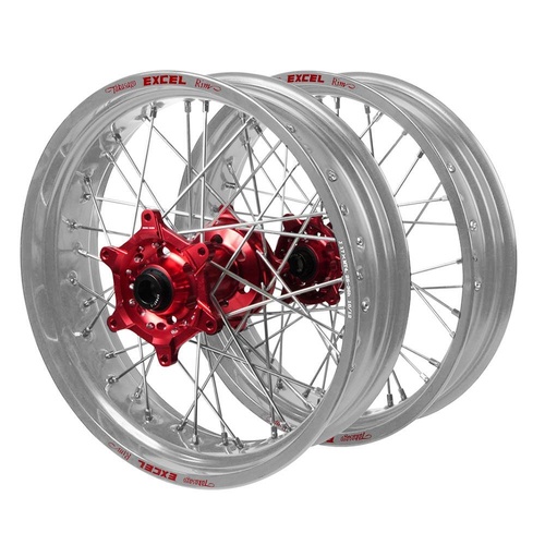 Fantic Haan Red Hubs / Excel Silver Rims Supermotard Wheel Set
