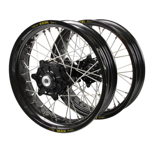 Yamaha Haan Cush Drive Black Hubs / Excel Black Rims Supermotard Wheel Set