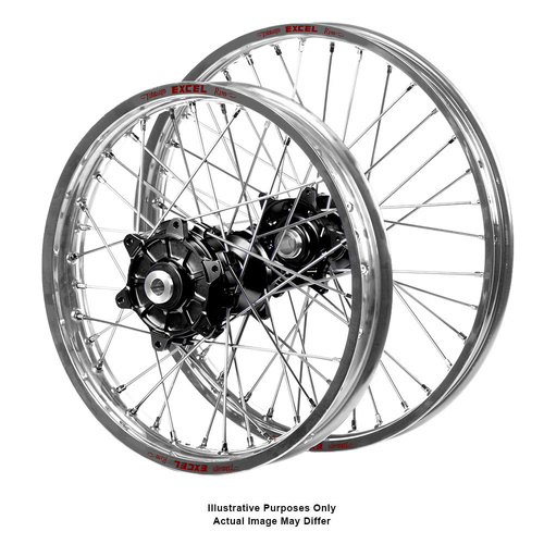 Yamaha Adventure Haan Black Hubs / Excel Silver Rims Wheel Set