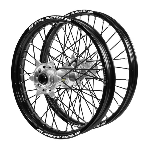 Honda Haan Silver Hubs / SM Pro Platinum Black Rims / Black Spokes Wheel Set