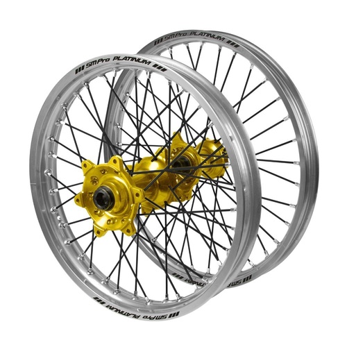 Honda Haan Gold Hubs / SM Pro Platinum Silver Rims / Black Spokes Wheel Set