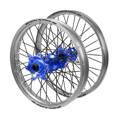Honda Haan Blue Hubs / SM Pro Platinum Silver Rims / Black Spokes Wheel Set