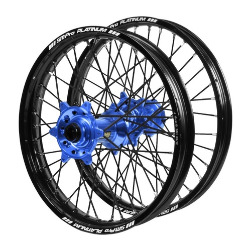 Honda Haan Blue Hubs / SM Pro Platinum Black Rims / Black Spokes Wheel Set