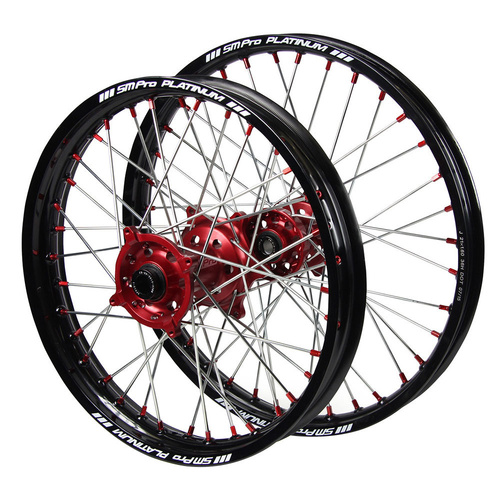 Honda Haan Red Hubs / SM Pro Platinum Black Rims Wheel Set