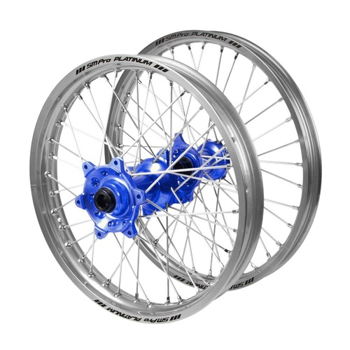 Honda Haan Blue Hubs / SM Pro Platinum Silver Rims Wheel Set