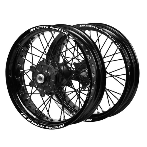 Honda Haan Cush Drive Black Hubs / SM Pro Platinum Black Rims Supermotard / Black Spokes Wheel Set