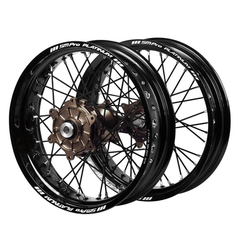 Honda Haan Cush Drive Magnesium Hubs / SM Pro Platinum Black Rims Supermotard / Black Spokes Wheel Set