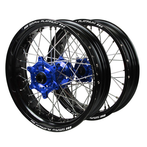 Honda Haan Blue Hubs / SM Pro Platinum Black Rims Supermotard Wheel Set
