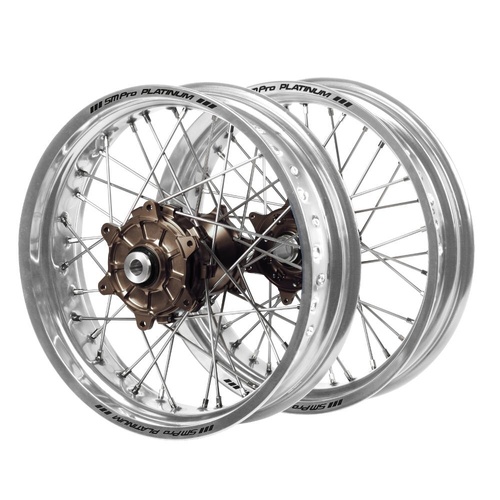 Honda Haan Cush Drive Magnesium Hubs / SM Pro Platinum Silver Rims Supermotard Wheel Set
