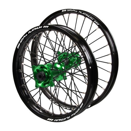 Kawasaki Haan Green Hubs / SM Pro Platinum Junior Black Rims / Black Spokes Wheel Set