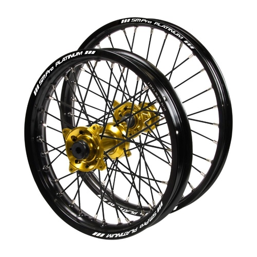 Kawasaki Haan Gold Hubs / SM Pro Platinum Junior Black Rims / Black Spokes Wheel Set