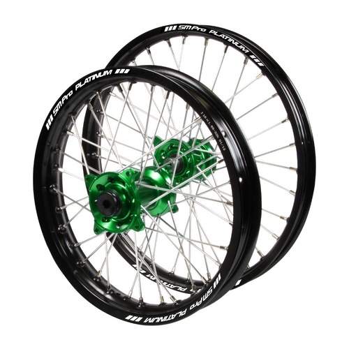 Kawasaki Haan Green Hubs / SM Pro Platinum Junior Black Rims Wheel Set