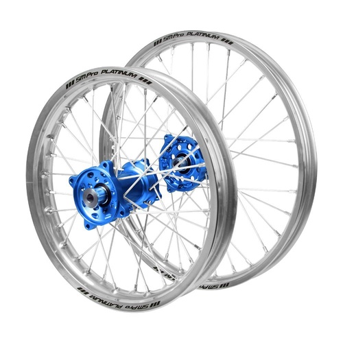 Kawasaki Haan Blue Hubs / SM Pro Platinum Junior Silver Rims Wheel Set