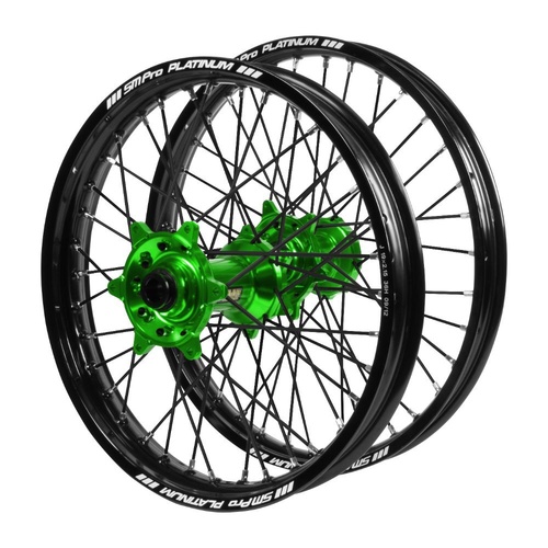 Kawasaki Haan Green Hubs / SM Pro Platinum Black Rims / Black Spokes Wheel Set